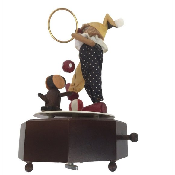 Vintage Schmid Music Box Wood Clown Hand Crafted Plays The Entertainer Working - Picture 2 of 10